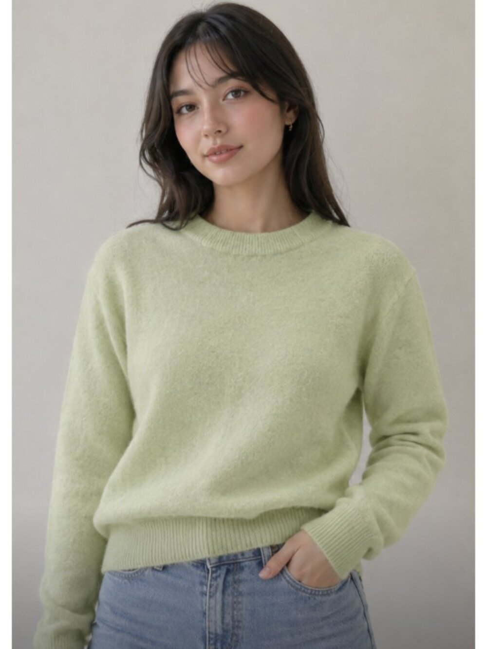 & OTHER STORIES Wool Alpaca Relaxed Knit Sweater Pastel Green XS Coquette